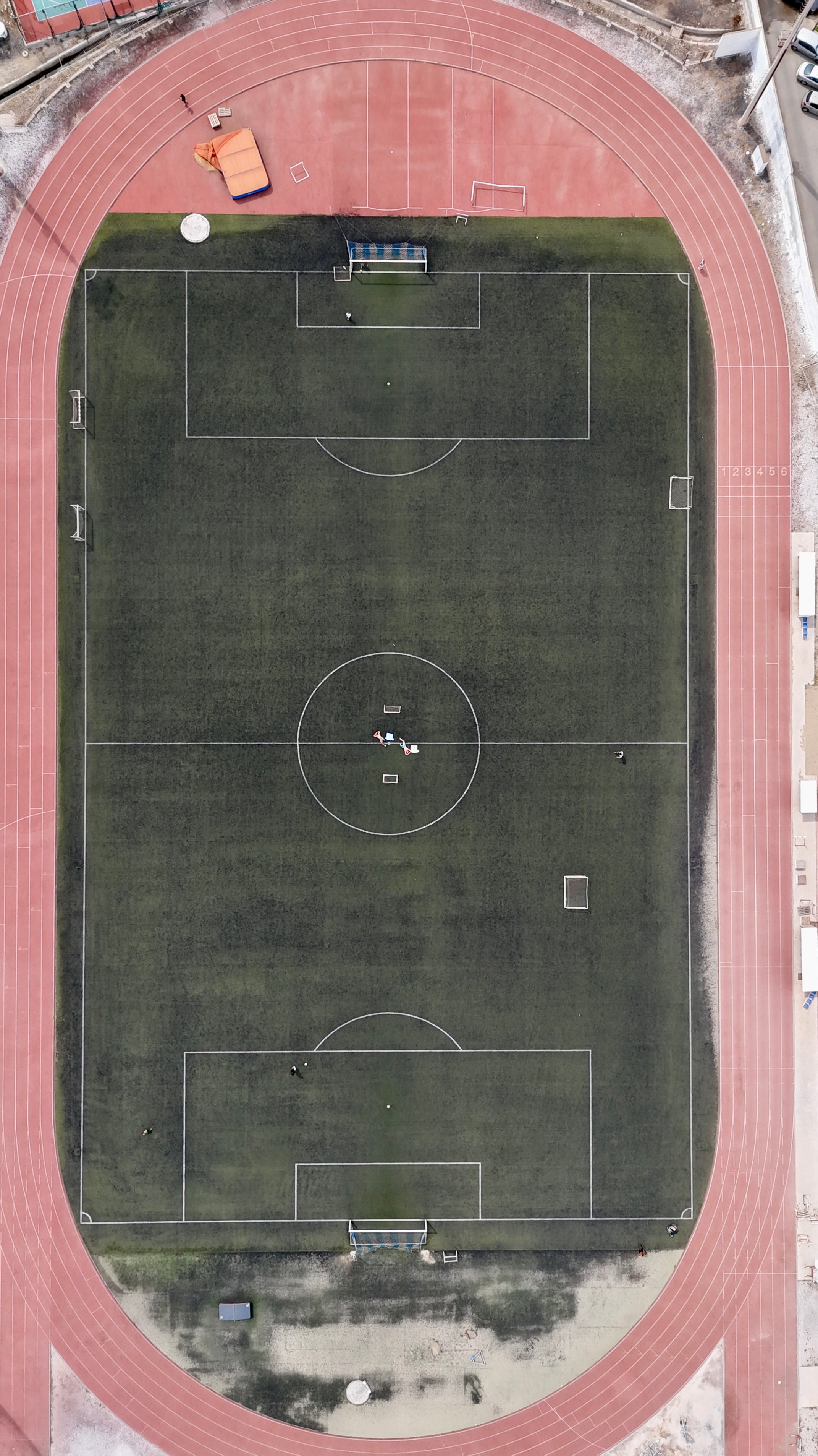Overhead view of football pitch